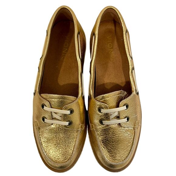 VIONIC Summer Loafer Boat Shoe in Gold Leather with Jute Trim - Retail: $130 - Picture 7 of 14